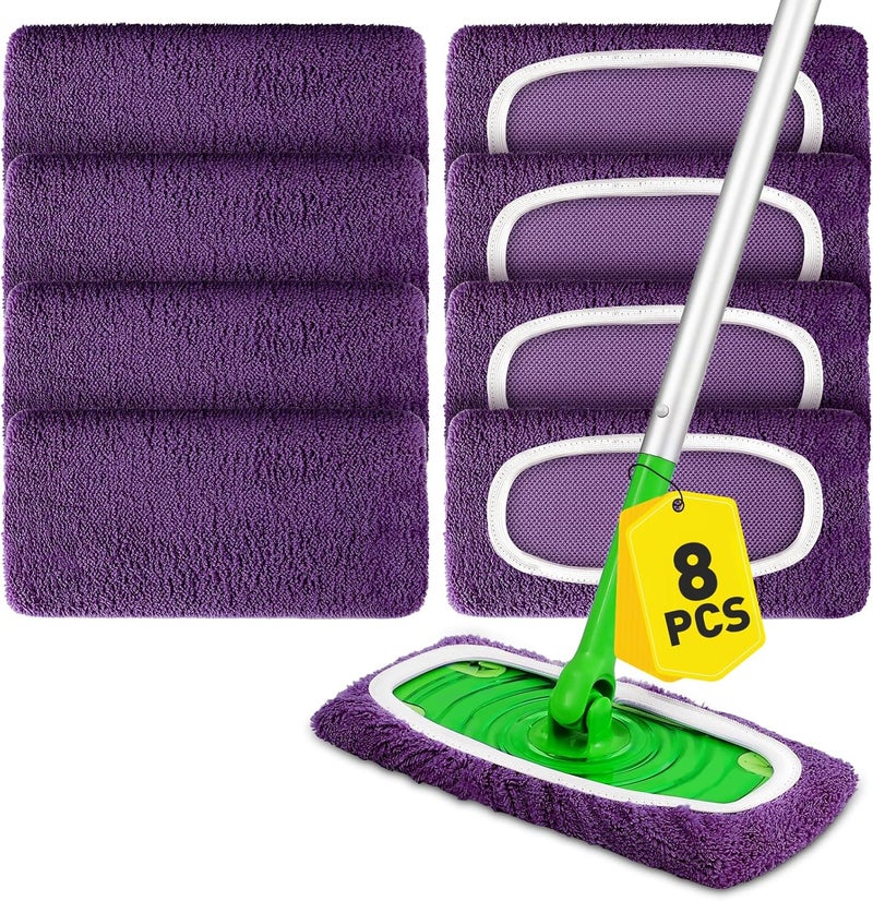 NEOACT Microfiber Mop Pads,8Pcs Purple Reusable Mop Pads Compatible with Swiffer Sweeper,Dry Flat mop Cover & Washable Wet Pads Refill for Floor Cleaning - Image 1